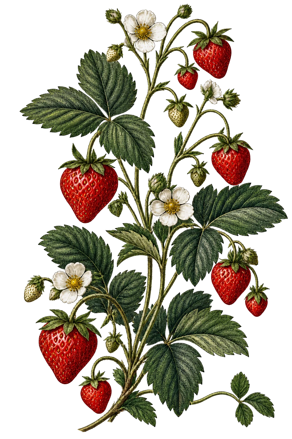 Botaniczna ilustracja czerwonych truskawek
