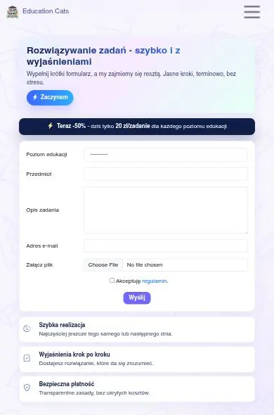 Rzeczywisty mobilny formularz rozwiązywania zadań EducationCats
