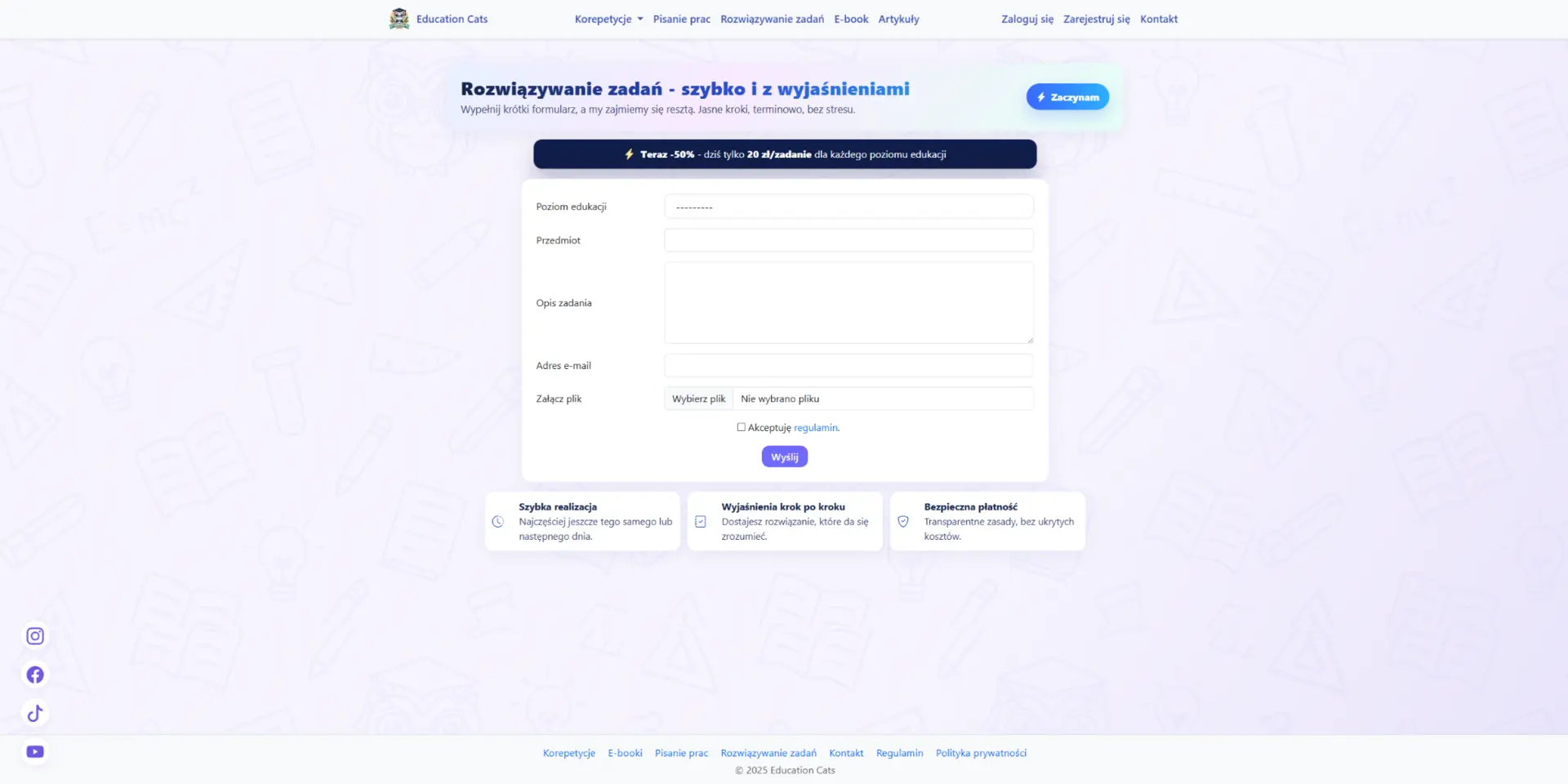 Formularz rozwiązywania zadań w EducationCats